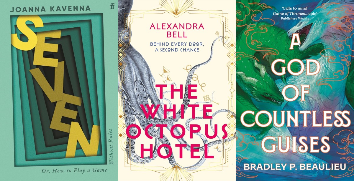3 Book Covers that I discovered in January 2026. Seven by Joanna Kavenna, The White Octopus Hotel and the God of Countless Guises.