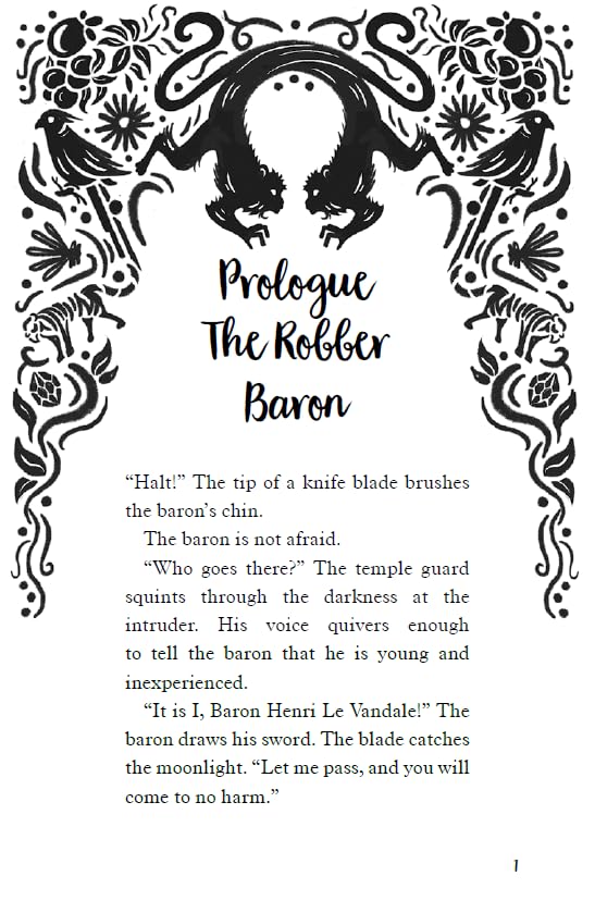 Excerpt from the Golden Monkey Mystery including paper-cut style heading illustrations. 