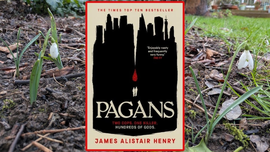 Pagans Book Cover on Garden image of two forlorn snowdrops.